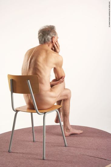 and more Nude Man White Sitting poses - simple Slim Bald Grey Sitting poses - ALL Realistic