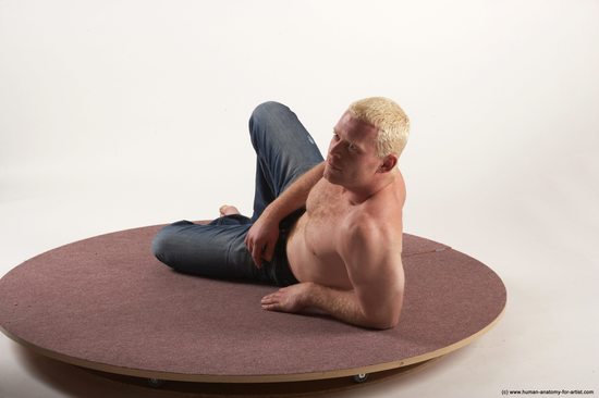 Nude Man White Laying poses - ALL Slim Short Blond Laying poses - on side Realistic