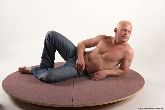 Nude Man White Laying poses - ALL Slim Short Blond Laying poses - on side Realistic