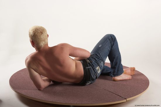 Nude Man White Laying poses - ALL Slim Short Blond Laying poses - on side Realistic