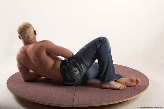 Nude Man White Laying poses - ALL Slim Short Blond Laying poses - on side Realistic