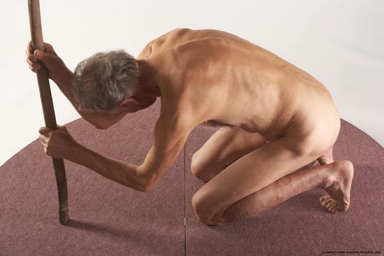 and more Nude Man White Kneeling poses - ALL Slim Bald Grey Kneeling poses - on both knees Realistic