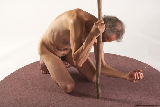 and more Nude Man White Kneeling poses - ALL Slim Bald Grey Kneeling poses - on both knees Realistic