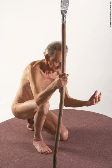 and more Nude Man White Kneeling poses - ALL Slim Bald Grey Kneeling poses - on one knee Realistic