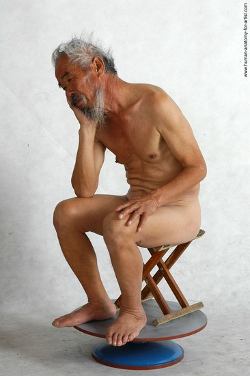 and more Nude Man Asian Sitting poses - simple Slim Short Grey Sitting poses - ALL Realistic