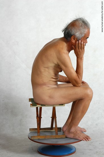 and more Nude Man Asian Sitting poses - simple Slim Short Grey Sitting poses - ALL Realistic