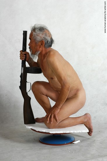 and more Nude Fighting with submachine gun Man Asian Kneeling poses - ALL Slim Short Grey Kneeling poses - on one knee Realistic