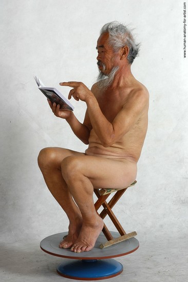 and more Nude Man Asian Sitting poses - simple Slim Short Grey Sitting poses - ALL Realistic