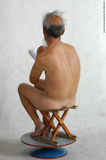 and more Nude Man Asian Sitting poses - simple Slim Short Grey Sitting poses - ALL Realistic