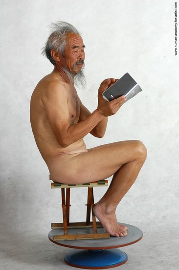 and more Nude Man Asian Sitting poses - simple Slim Short Grey Sitting poses - ALL Realistic