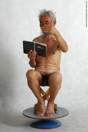 and more Nude Man Asian Sitting poses - simple Slim Short Grey Sitting poses - ALL Realistic