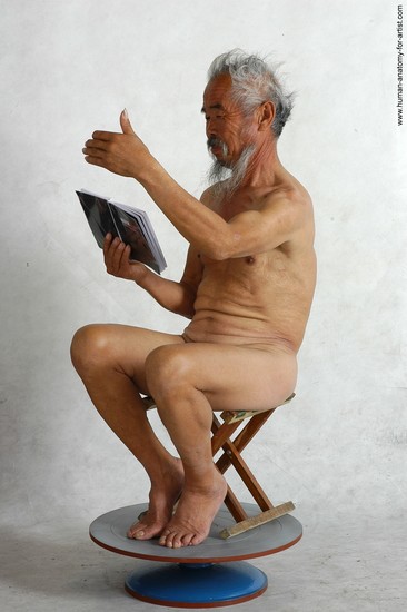 and more Nude Man Asian Sitting poses - simple Slim Short Grey Sitting poses - ALL Realistic