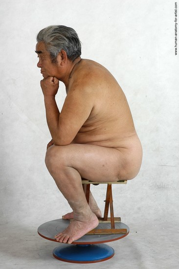 Nude Man Asian Sitting poses - simple Chubby Short Grey Sitting poses - ALL Realistic