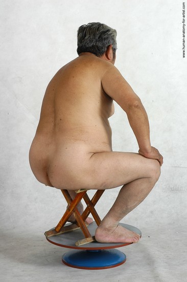 Nude Man Asian Sitting poses - simple Chubby Short Grey Sitting poses - ALL Realistic