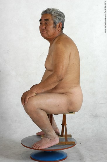 Nude Man Asian Sitting poses - simple Chubby Short Grey Sitting poses - ALL Realistic