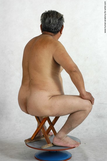 Nude Man Asian Sitting poses - simple Chubby Short Grey Sitting poses - ALL Realistic