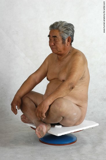 Nude Man Asian Sitting poses - simple Chubby Short Grey Sitting poses - ALL Realistic