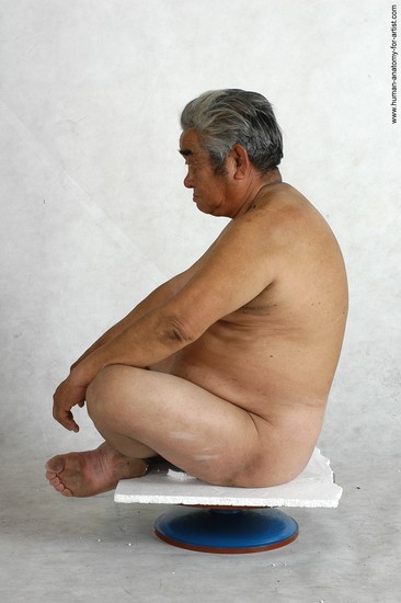 Nude Man Asian Sitting poses - simple Chubby Short Grey Sitting poses - ALL Realistic