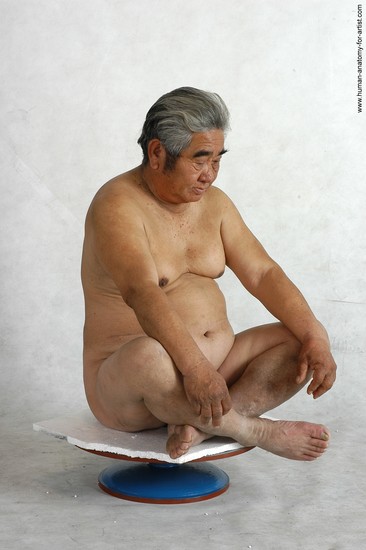 Nude Man Asian Sitting poses - simple Chubby Short Grey Sitting poses - ALL Realistic