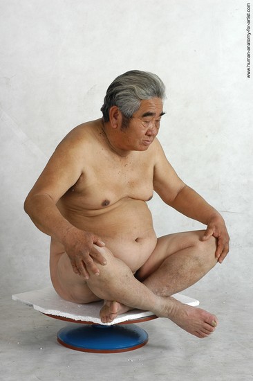 Nude Man Asian Sitting poses - simple Chubby Short Grey Sitting poses - ALL Realistic