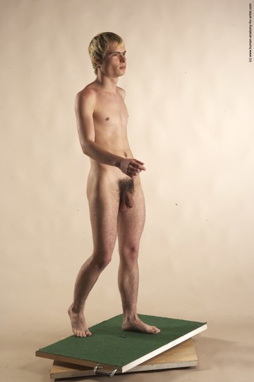 Nude Man White Moving poses Slim Short Blond Realistic