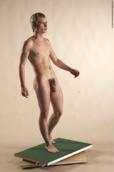 Nude Man White Moving poses Slim Short Blond Realistic