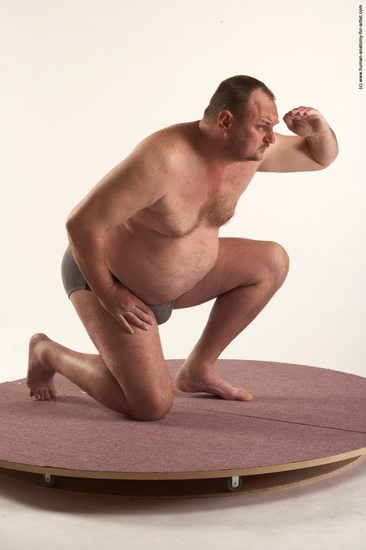 Underwear Man White Kneeling poses - ALL Chubby Short Brown Kneeling poses - on one knee Academic