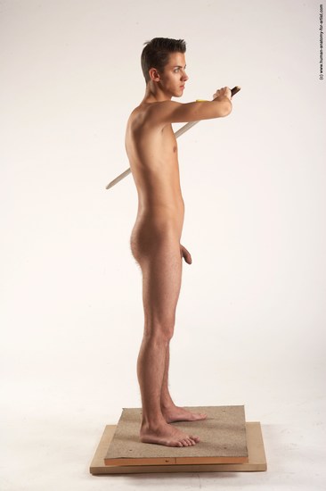 Nude Fighting with sword Man White Standing poses - ALL Slim Short Brown Standing poses - simple Realistic