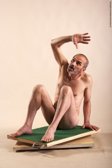 Nude Man White Sitting poses - simple Slim Bald Sitting poses - ALL Realistic