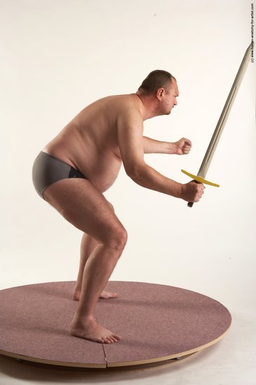 Underwear Fighting with sword Man White Standing poses - ALL Chubby Short Brown Standing poses - simple Academic