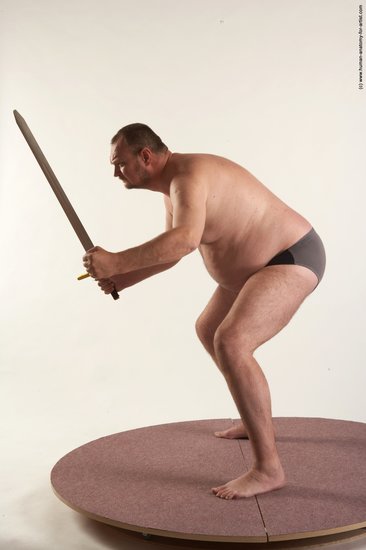 Underwear Fighting with sword Man White Standing poses - ALL Chubby Short Brown Standing poses - simple Academic