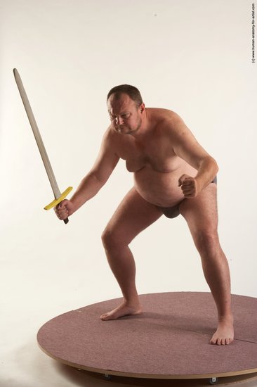 Underwear Fighting with sword Man White Standing poses - ALL Chubby Short Brown Standing poses - simple Academic