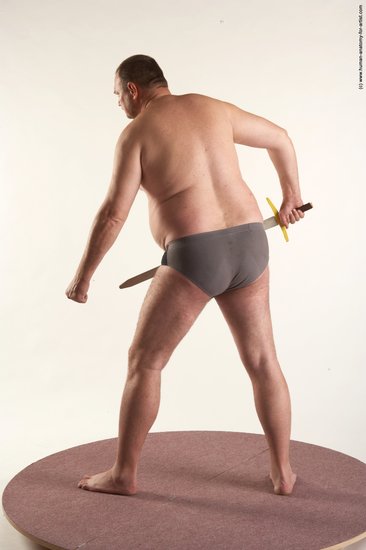 Underwear Fighting with sword Man White Standing poses - ALL Chubby Short Brown Standing poses - simple Academic