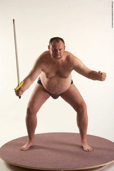 Underwear Fighting with sword Man White Standing poses - ALL Chubby Short Brown Standing poses - simple Academic