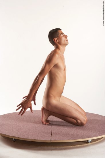 Nude Man White Laying poses - ALL Slim Short Brown Realistic