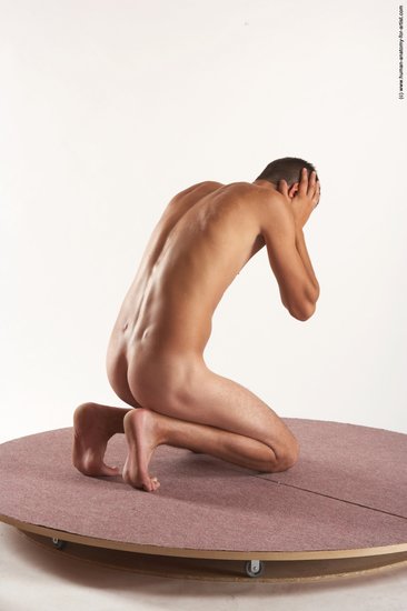 Nude Man White Laying poses - ALL Slim Short Brown Realistic