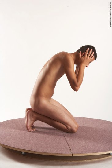 Nude Man White Laying poses - ALL Slim Short Brown Realistic