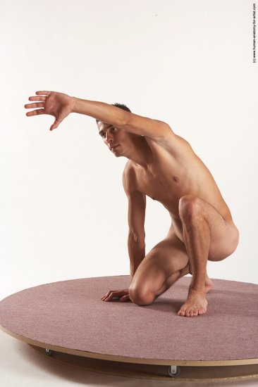 Nude Man White Kneeling poses - ALL Slim Short Brown Kneeling poses - on one knee Realistic