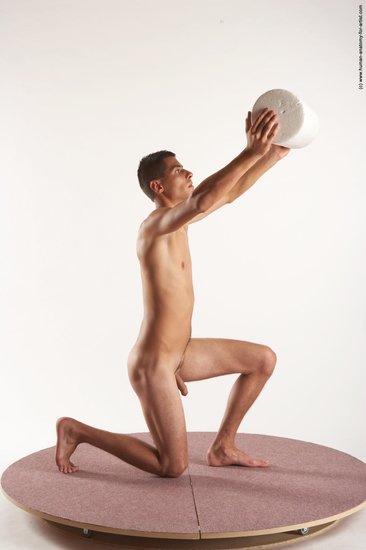 Nude Man White Kneeling poses - ALL Slim Short Brown Kneeling poses - on one knee Realistic