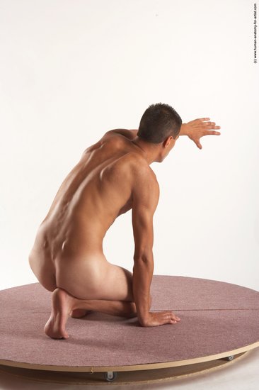 Nude Man White Kneeling poses - ALL Slim Short Brown Kneeling poses - on one knee Realistic