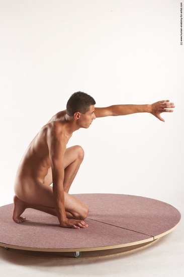 Nude Man White Kneeling poses - ALL Slim Short Brown Kneeling poses - on one knee Realistic