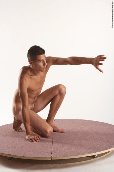 Nude Man White Kneeling poses - ALL Slim Short Brown Kneeling poses - on one knee Realistic