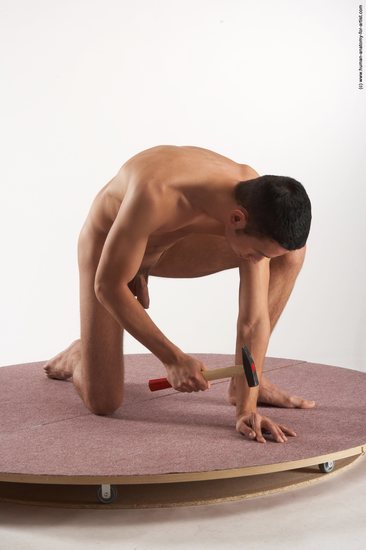 Nude Daily activities Man White Kneeling poses - ALL Slim Short Brown Kneeling poses - on one knee Realistic