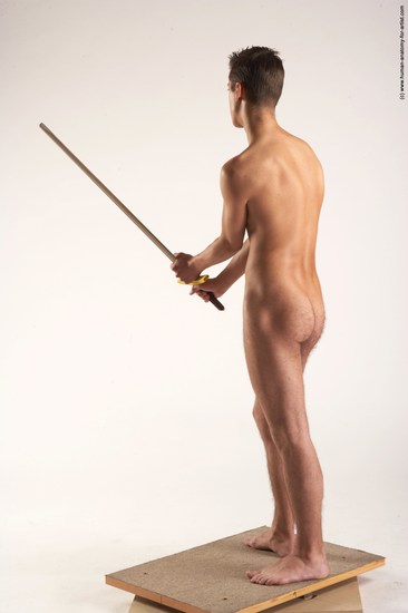 Nude Fighting with sword Man White Standing poses - ALL Slim Short Brown Standing poses - simple Realistic