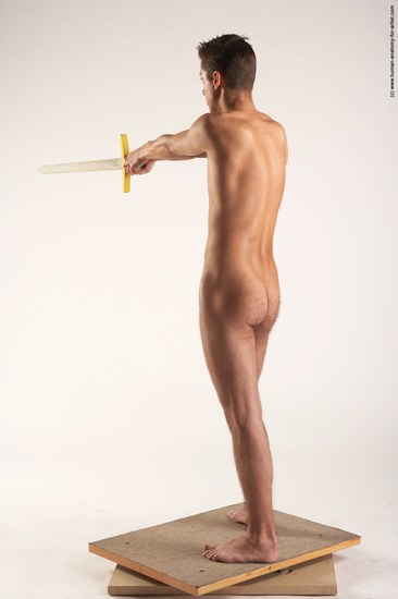 Nude Fighting with sword Man White Standing poses - ALL Slim Short Brown Standing poses - simple Realistic