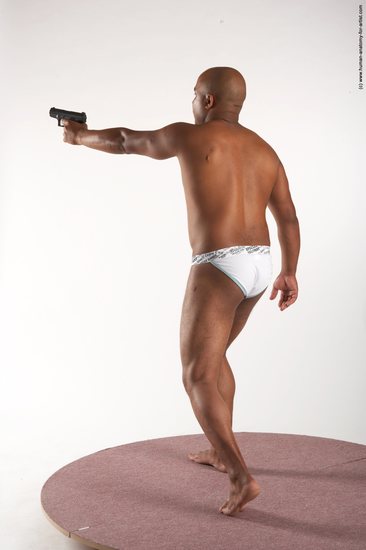 Underwear Fighting with gun Man Black Standing poses - ALL Average Bald Standing poses - simple Academic