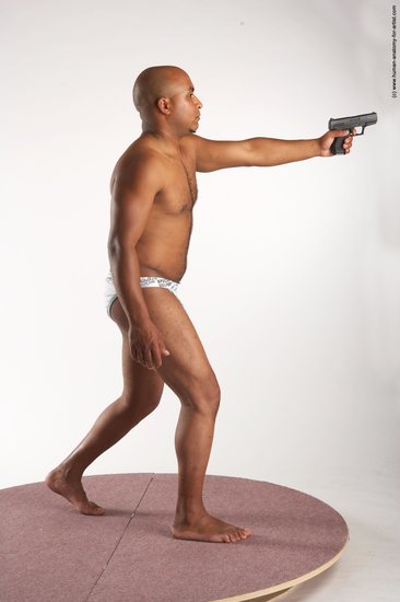 Underwear Fighting with gun Man Black Standing poses - ALL Average Bald Standing poses - simple Academic