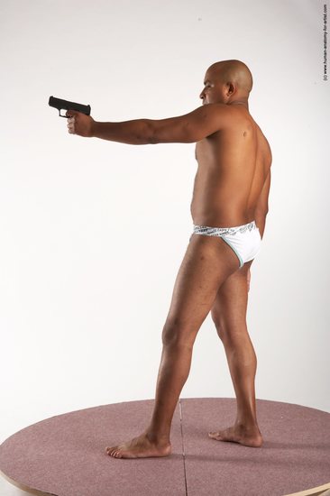 Underwear Fighting with gun Man Black Standing poses - ALL Average Bald Standing poses - simple Academic