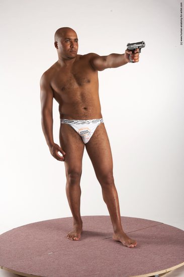 Underwear Fighting with gun Man Black Standing poses - ALL Average Bald Standing poses - simple Academic