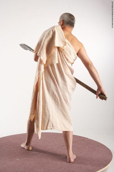 Drape Fighting with spear Man White Standing poses - ALL Average Short Grey Standing poses - simple Academic